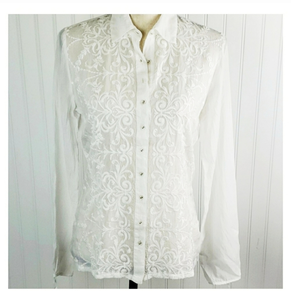 Johnny Was Embroidered White Blouse XS - Picture 2 of 10